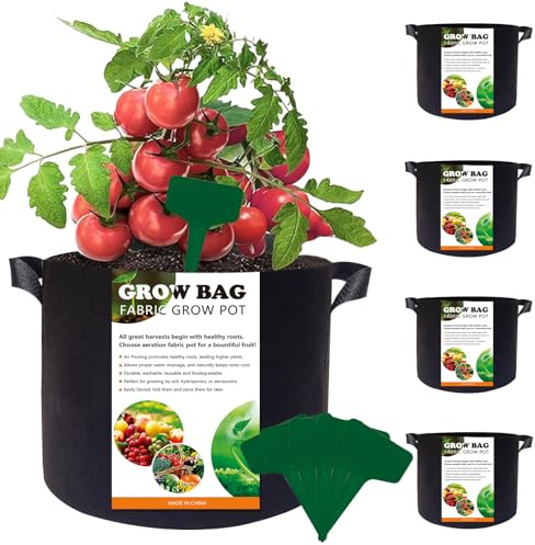MaibaoteMbt Sac de Plantation, 5 Pièces Non Tissé Sacs à Plantes, Sacs de Culture avec Poignées, Sacs de Plantation de Légumes, Plantes Sac de Croissance, pour Pommes de Terre, Tomates, Fraises