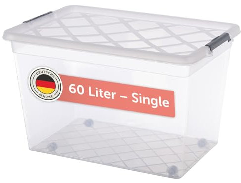 Blumtal Aufbewahrungsbox mit Deckel 60L aus Kunststoff - Aufbewahrungsboxen 57x39x35,5 cm - Boxen Aufbewahrung aus 100% Neumaterial & Verschlussclips - Plastik Box mit Deckel Kunststoff 1er Set