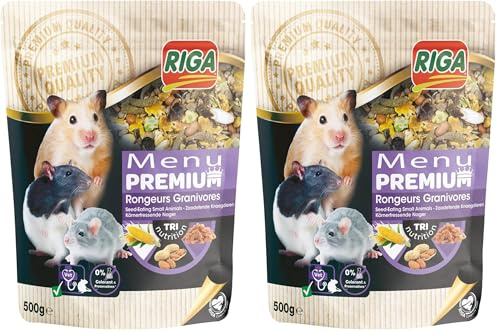 Riga - Menu Premium pour Rongeurs Granivores - Mélange de Graines, Céréales, Légumes, Fruits et Noix - Concept Tri-Nutrition - Riche en Vitamines et Minéraux - 500 g (Lot de 2)