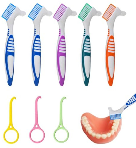 VARKAGE 5 Stück Prothesenzahnbürste, Zahnbürste für Prothesen mit 3 Stück Prothesenabzieher, Zahnprothesen Bürste für Alle Arten von Zahnersatz um Diese Sauberer