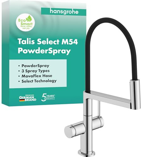 hansgrohe Talis Select M54 PowderSpray - grifo de cocina con ducha extraíble, SemiPro, 3 tipos de chorro, altura del caño 210 mm, grifo cocina fregadero con caño giratorio, cromo, 72861000