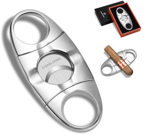 Tagliasigari in acciaio inox doppia lama con porta sigaro misura anello 0,87, liscio e opzioni di colore (argento)