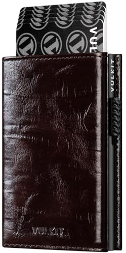 VULKIT Credit Card Holder RFID Blocking Dutch Martin Genuine Leather Pop Up Card Wallet with Banknote Compartment, ID Window, Coin Pocket & Magnetic Closure