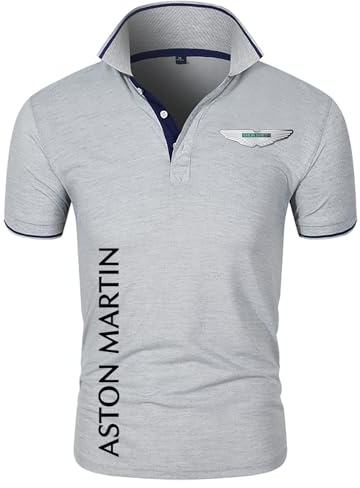 Camisetas Basicas Hombre A.s.t.o.n M.a.r.ti.n, Camisa de Po.lo Golf Tenis con Estampado, Verano Ropa Ligera y Transpirable de Trabajo, ajuste(Grey,L)