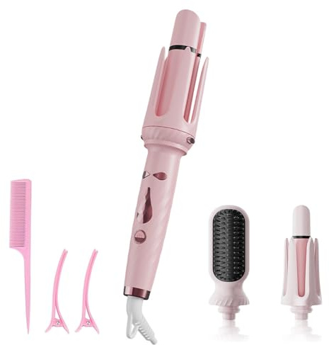 Ferro arricciacapelli automatico 3 in 1 rosa, rivestimento in ceramica ghiacciata, riscaldamento rapido 30 s, 5 temperature (160 ° C-200 °C), spegnimento auto 40 min, allarme acustico, rosa