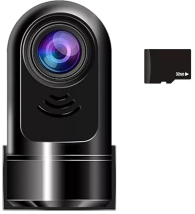 Asyduey Mini Cámara para Tablero ADAS Giratoria 360° y 1080P HD, Cámara para Tablero Automóvil con Tarjeta 32 GB, Modo Estacionamiento 24 Horas, Visión y Detección de Movimiento