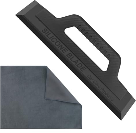 Puasok Rasqueta Limpiacristales de Silicona con Toalla de Microfibra 30×40 cm, Limpiador de Cristales Flexible para Coche, Espejos, Ventanas y Ducha
