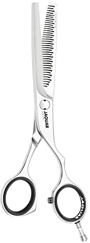 JAGUAR Modellierschere DIAMOND E 39 5.5 | Texturierschere mit 39 gebogenen Effilierzähnen mit Prismenschliff im Offset-Design | poliert | Made in Germany