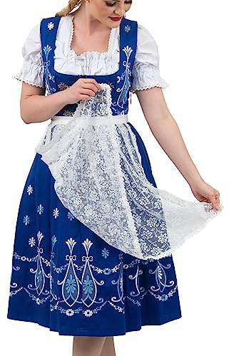 Dirndl Trachten Haus 3 Piece Long Blue Women's Bavarian Dirndl Dress for German Oktoberfest (Blue, 16)