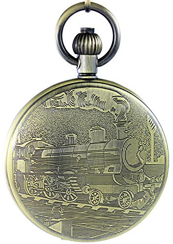 OGLE Waterproof Bronze Train Chain Large Digital Noctilucence Fob Self Winding Automatic Skeleton Mechanical Pocket Watch