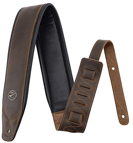 BestSounds Guitar Strap Leather 3 Inch Wide Full Grain Padded Soft Leather Strap for Acoustic, Electric and Bass Guitars (Whiskey Brown)