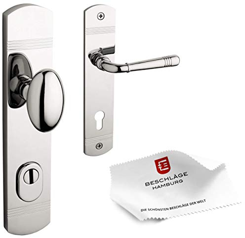 Beschläge Hamburg Türgriffe Eingangstür Schutzbeschlag Emily 70-09 MPN PVD 92 — Sicherheitsgarnitur Haustür — Türbeschlag, Nickel poliert PVD beschichtet