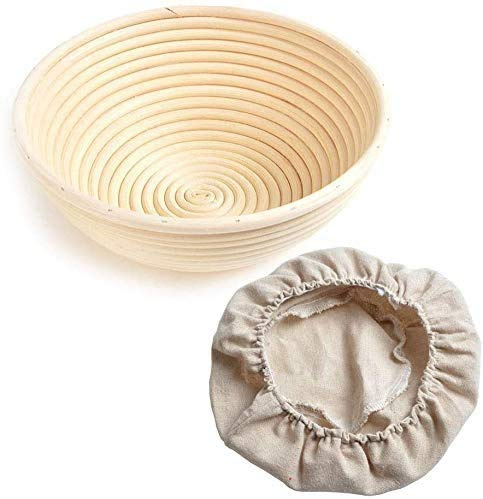 Sumshy jäskorg, rund brödkorg, brödform, 18 x 9 cm, peddigrör, för 600 g bröd, deg, utlagd inkl. lininsatser