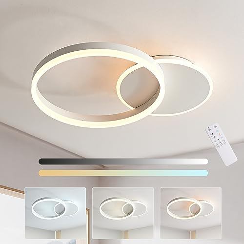 KAUCQI LED Deckenleuchte Dimmbar, 55 * 40 * 6cm 36W, LED Deckenlampe mit Fernbedienung 3000K-6000K, Moderne Deckenleuchten für Wohnzimmer, Schlafzimmer, Flur, Ringe