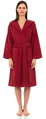 TowelSelections Peignoir à capuche en coton de qualité supérieure pour femmes, peignoirs en tissu éponge doux pour femmes, tailles XS à 3X, Rouge, L