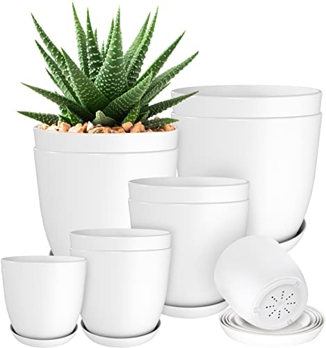 Utopia Home Lot de 10 Pots de Fleurs 18/17/15/13/12 cm Plantpot avec Soucoupe pour la Cuisine, Le Balcon, Les Plantes de Jardin, Les Pots de Fleurs de pépinière pour l'intérieur Blanc.