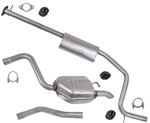BESTPRICE Set di silenziatori di scarico 1x Silenziatore centrale, 1x Silenziatore posteriore, con materiale di montaggio Compatibile con FORD MONDEO Mk3 Turnier (BWY)