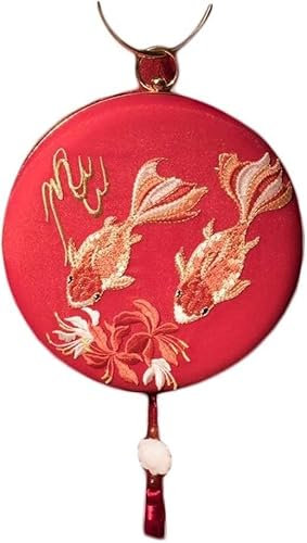 JUCACE Handtasche Umhängetasche, Umhängetasche, Roter Karpfen Hanfu Umhängetasche Chinesischer Stil Stickerei Handtasche Hartschalenkoffer Retro Cheongsam Runde Geldbörse Kettentasche