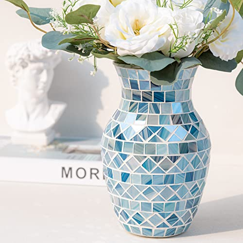 Blaue Vasen Heimdekoration, Glas-Blumenvasen für Tafelaufsätze, Mosaik-dekorative Vasen für Wohnzimmer, Schlafzimmer, Bücherregale