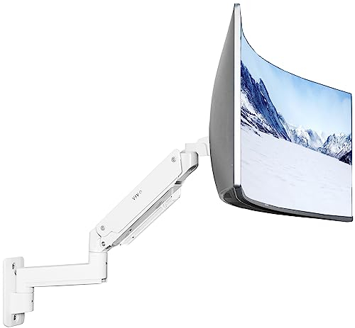 VIVO Hochwertiger robuster Monitorarm aus Aluminium für Ultrabreite Bildschirme bis zu 124,5 cm und 20 kg, einzelne Wandhalterung, pneumatische Höhe, max. VESA 100 x 100, Weiß, MOUNT-V101G1W