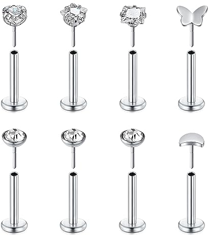 Zolure 20g Nasenstecker Chirurgenstahl Nasenpiercing Gewindelos Push In Cubic Zirconia Forward Helix Knorpel Tragus Labret Lippe Monroe Piercing 8Mm
