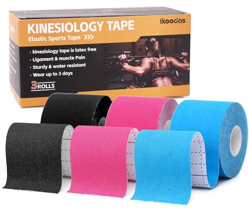 Kinesiologie Tape Physio Tape 5cm, Gelenke Unterstützung & Muskelschmerzlinderung, Schultern Plantar Fasciitis Knie Tape, Wasserdichtes & Latex Freies Kinesiotapes Sport Tape (Schwarz, Blau, Pink)