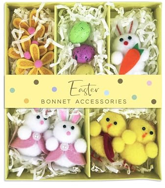 Eurowrap Easter Bonnet Decorating Accessory Set For Kids - Easter Decorations Rabbit Bunny Chicks Eggs Paper - Multi - Unisex Kids