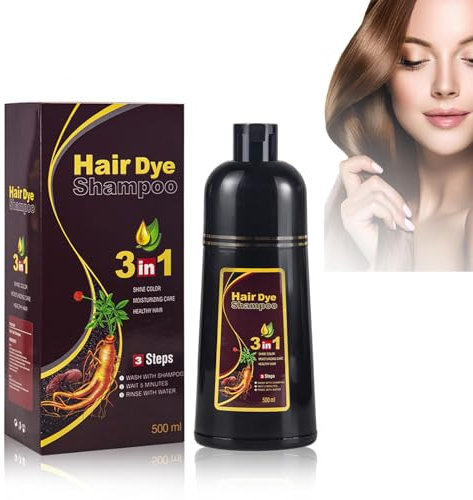 Tkekruh Shampooing Teinture Cheveux Brun 3 en 1 500ml, Instant Hair Dye Shampooing instantané pour cheveux naturel et durable, Ingrédients naturels shampooing colorant Pour homme et femme
