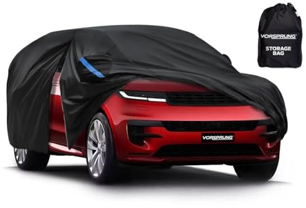VORSPRUNG® Universal Car Cover (4 Sizes) | Driver Side Zip | Waterproof All Weather | Snow/Sun proof | UV Protection Windproof Outdoor | Full Fitted Car Cover | Length 460-480cm | Fits SUV's and 4X4's