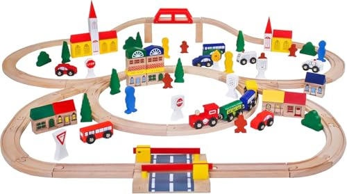 HYGRAD® Wooden Train Toy 100pcs Train Railway Toy Building Educational Creative Track Connecting Traffic Control Toy For Ages 3+