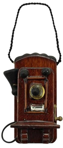 Puppenhauszubehör, Puppenhausmöbel, Vintage -simuliertes Spielzeugtelefon, Holz 1 12 Skala Dollhouse -Möbel, hängende Puppenhauszubehör für Dollhouse, 1/12 -Maßstab Accessoires
