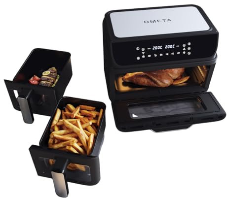 OMETA Air Fryer & Air Fryer Oven Combo, 10 Cooking Methods, Oil Free Cooking, Non-Stick Dual Zone, 12L Interchangeable