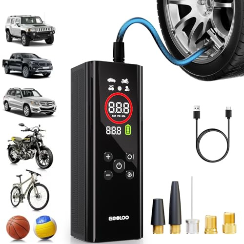 GOOLOO AP150 PRO cykelpump, elektrisk luftpump, cykel, batteri, luftkompressor, 7 500 mAh batteri, luftpump med autoavstängning, färgdisplay och LED-lampa, för bilddäck, motorcykel, boll och simring