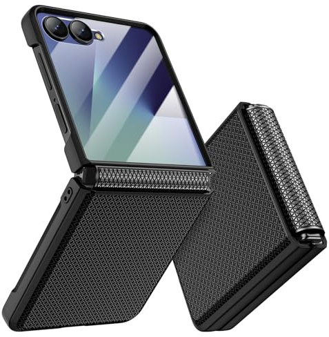 Doeshine Funda para Samsung Z Flip 7 (Non para Z Flip 7 FE), Protección de Pantalla Trasera y Protección de Bisagras, Textura de Moda Delgada, Carcasa para Samsung Galaxy Z Flip 7 5G 2025 (Negro)