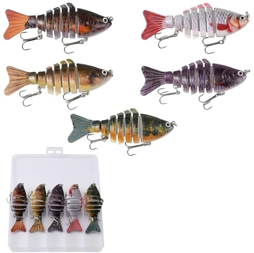Blueshyhall Set di 5 wobbler, 10 cm, 15 g, tutti gli strati di acqua, esca per pesce, pesca in mare, esca per pesce persico artificiale, luccioperca con scatola per esche