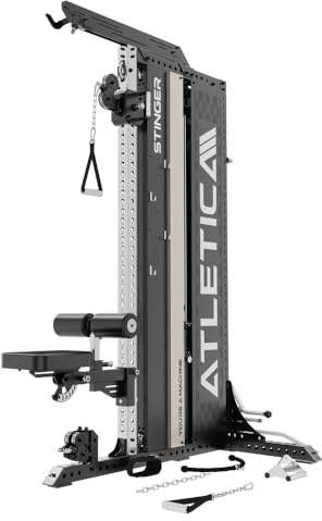 ATLETICA Stinger Tour de câble fonctionnelle - Tour de traction à câble haut de gamme avec 75 x 75 mm en acier inoxydable - Traction LAT et rameur avec bloc de poids de 90 kg - Ratio 1:1 et 2:1