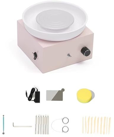 Toplionace Kit de Torno Eléctrico para Alfarería, Plato Giratorio de Aleación de Zinc con Velocidad Ajustable para Manualidades de Cerámica. (Rosa)