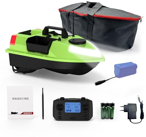 mingzhe Barco de Cebo de Pesca RC, Barco Alimentador Pesca Inalámbrico con Control Remoto 500M con Luz LED 7 Colores para Entusiastas la Nocturna (12000mah)