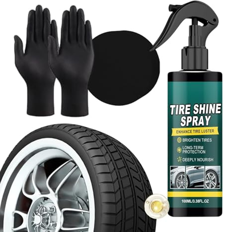 Spray Para Brillo De Neumáticos De Automóvil: Solución De Tratamiento De Neumáticos De Larga Duración, Juego De Detalles De Guantes De Esponja, Herramienta De Mantenimiento De Brillo Para Restauración