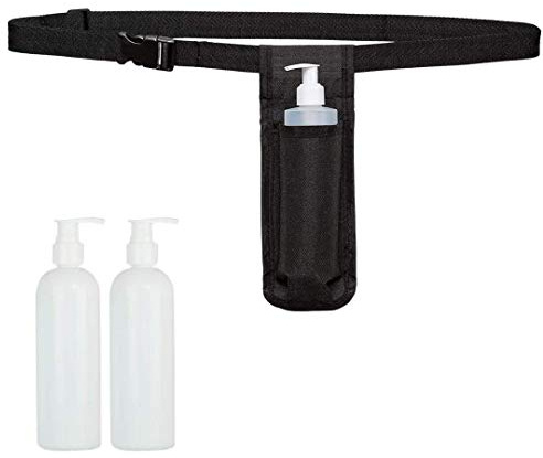 Adjustable Massage Oil Bottle Waist Holster – Durable Stitching & Heavy-Duty Belt + Fasteners. Reusable for Massage Oils & Lotions + Holds 250ml + 2 Bottles Included + 2 Sealable Pump Dispensers