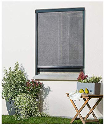 MADECOSTORE Moustiquaire Enrouleur Alu Gris Anthracite Recoupable pour Fenêtre L.130cm x H.Jusqu'à 160cm