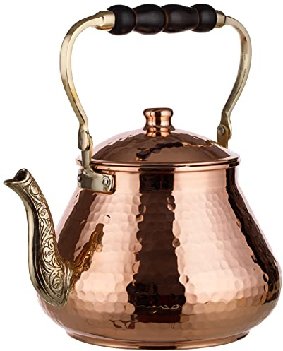 DEMMEX Teiera in rame turco naturale fatta a mano, spessore 1 mm, teiera in rame massiccio martellato, grande 3,1 qt - 1,2 kg (rame martellato)
