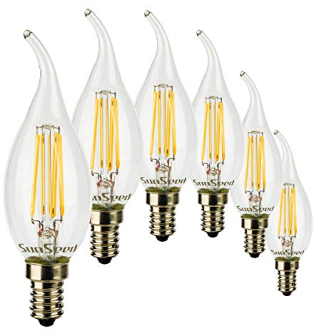 SUNSEED 6x Lampadina E14 Filamento LED 6W Colpo di Vento 806 Lumen Luce Calda 2700K