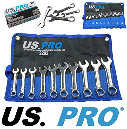 US PRO 10 Piece Stubby Metric Combination Spanner Wrench Set 10mm to 19mm 2202