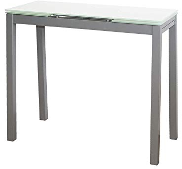 MOMMAHOME® Mesa Cocina Cristal Extensible - Mesa Comedor, Mesa Plegable, Color Blanco/Plata, Novi, Vidrio Templado/Metal, Medidas 85/130x40x76 cm