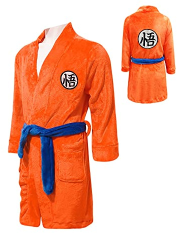 Albornoz de anime para hombre, kimono, ropa de dormir, bata súper suave, bata casual de manga larga naranja, pijama, manto, naranja, L-XL