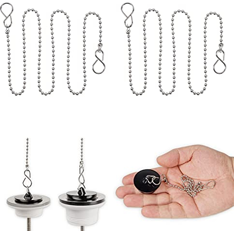Stöpsel Kette, 2 Pack, 60 cm Kugelkette, mit 25 mm S-Haken, aus SS304 Edelstahl, Rost-frei, Stopfen Kugel Kette, Spülbecken Gummistöpsel Ersatz Kettchen Set mit Ring, für Spüle, Badewanne, Waschtisch