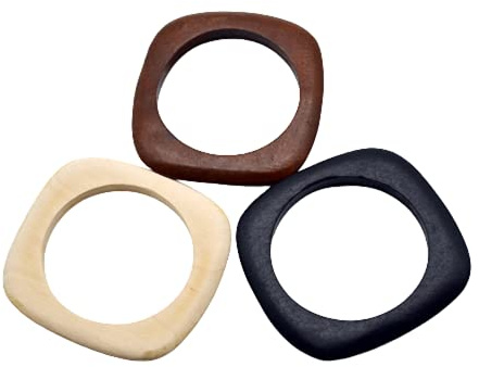 COLORFUL BLING Round DIY Natural Wooden Large Bangles Handmade Ethnic Wood Cuff Bracelet Vintage Simple Round Natural Wooden Chunky Bracelet Jewelry for Women - Style C 3PCS