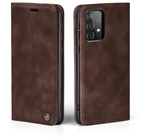 LBH Handyhülle für Samsung Galaxy A52 / A52 5G / A52s 5G in Dunkelbraun mit Karten- und Geldfach Smartphone Hülle mit Standfunktion Flip Case Schutzhülle Magnetverschluss Vintage