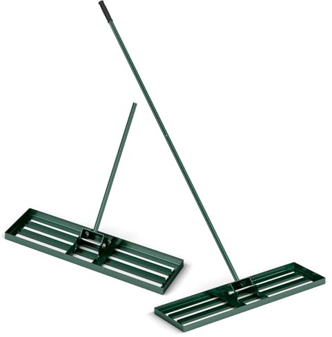 TANGZON 30/36/42” x 10” Lawn Leveling Rake, Heavy Duty Metal Lawn Leveler with 77” Ergonomic Long Handle, Lawn Level Tool Landscape Rake for Garden Courtyard Grass Golf Course(36 x 10, Green)